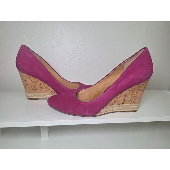 Franco Sarto Shoes - Franco Sarto Womens Oalix Pump Size 9 Magenta Pink Suede Wedge Heel Dress Shoe